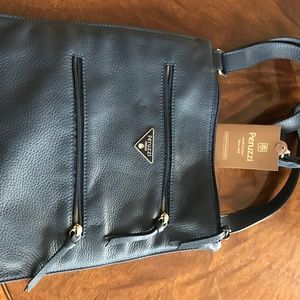 Peruzzi Navy Italian Leather Crossbody Bag NWT